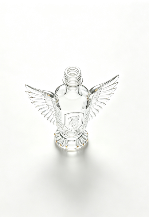 200ml Eagle Emblem Empty Brandy Glass Bottle With Threaded Neck, high white flint clear glass, no cap, commercial studio shot on pure white background