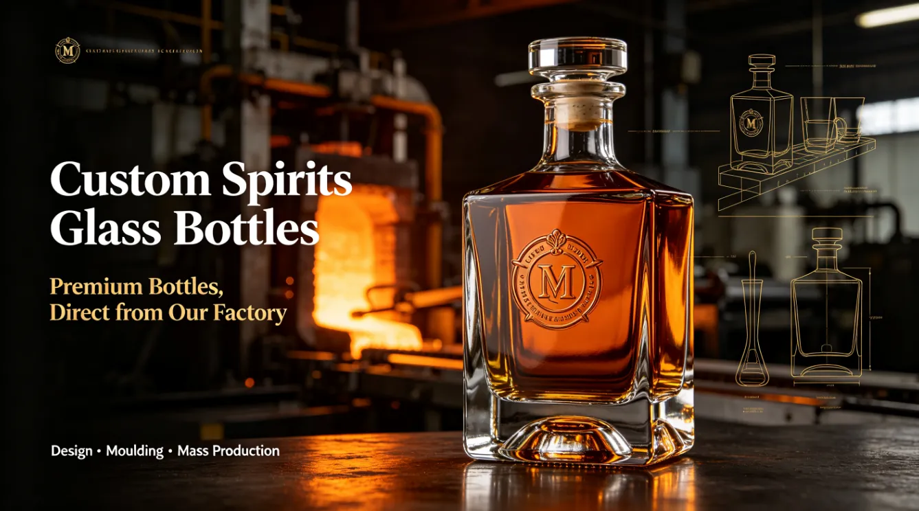 custom spirits glass bottles for premium tequila and whiskey, spirits bottle packaging manufactured in our own factory