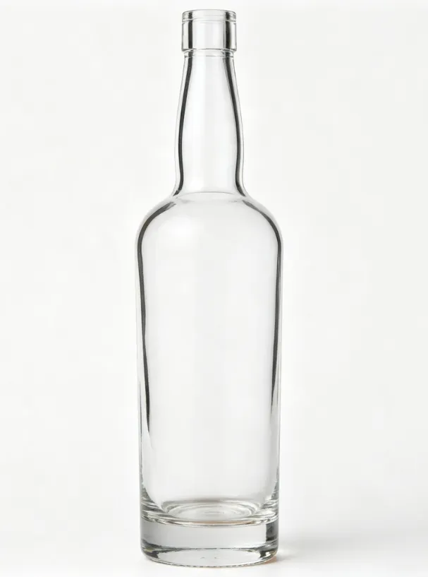 750ml clear empty whiskey glass bottle, flat mouth no thread, heavy weight super clear glass