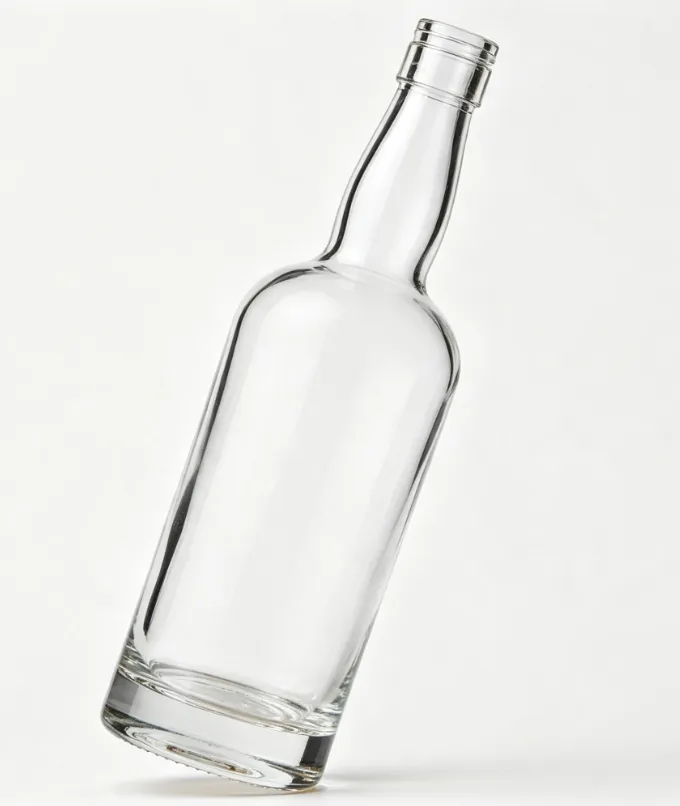 750ml clear empty whiskey glass bottle, flat mouth no thread, heavy weight super clear glass