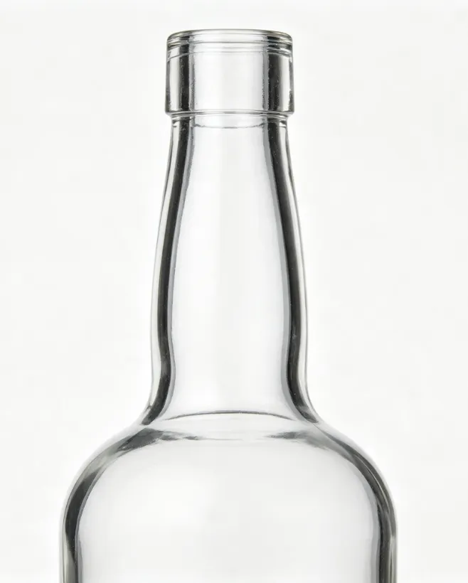 750ml clear empty whiskey glass bottle, flat mouth no thread, heavy weight super clear glass