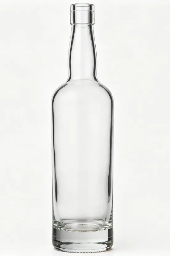 750ml clear empty whiskey glass bottle, flat mouth no thread, heavy weight super clear glass