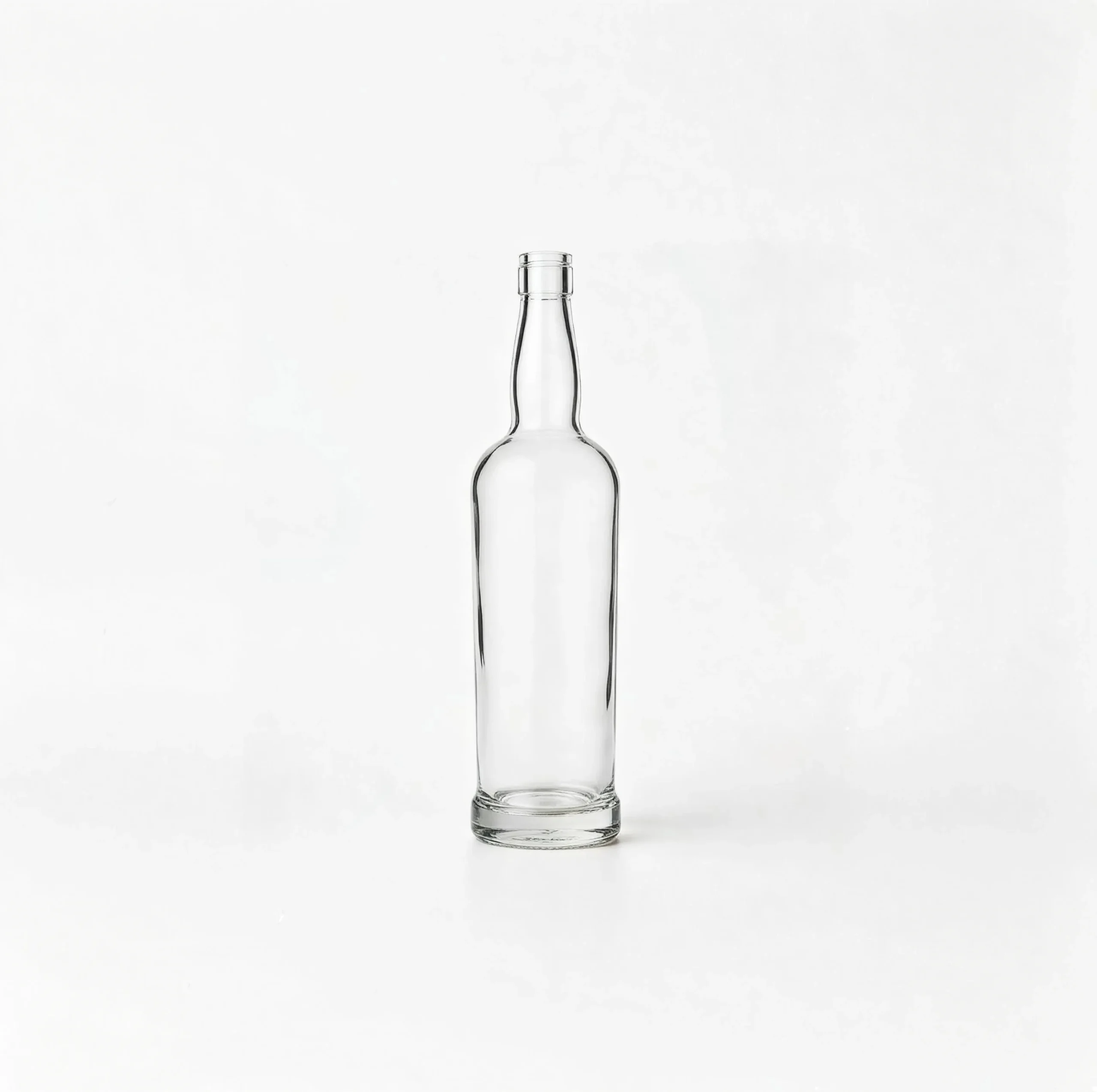 750ml clear empty whiskey glass bottle, flat mouth no thread, heavy weight super clear glass