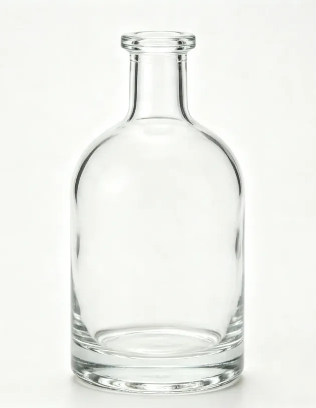 500ml empty round spirit glass bottle flat mouth front view bare clear glass