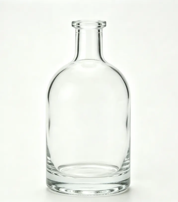 500ml empty round spirit glass bottle flat mouth front view bare clear glass