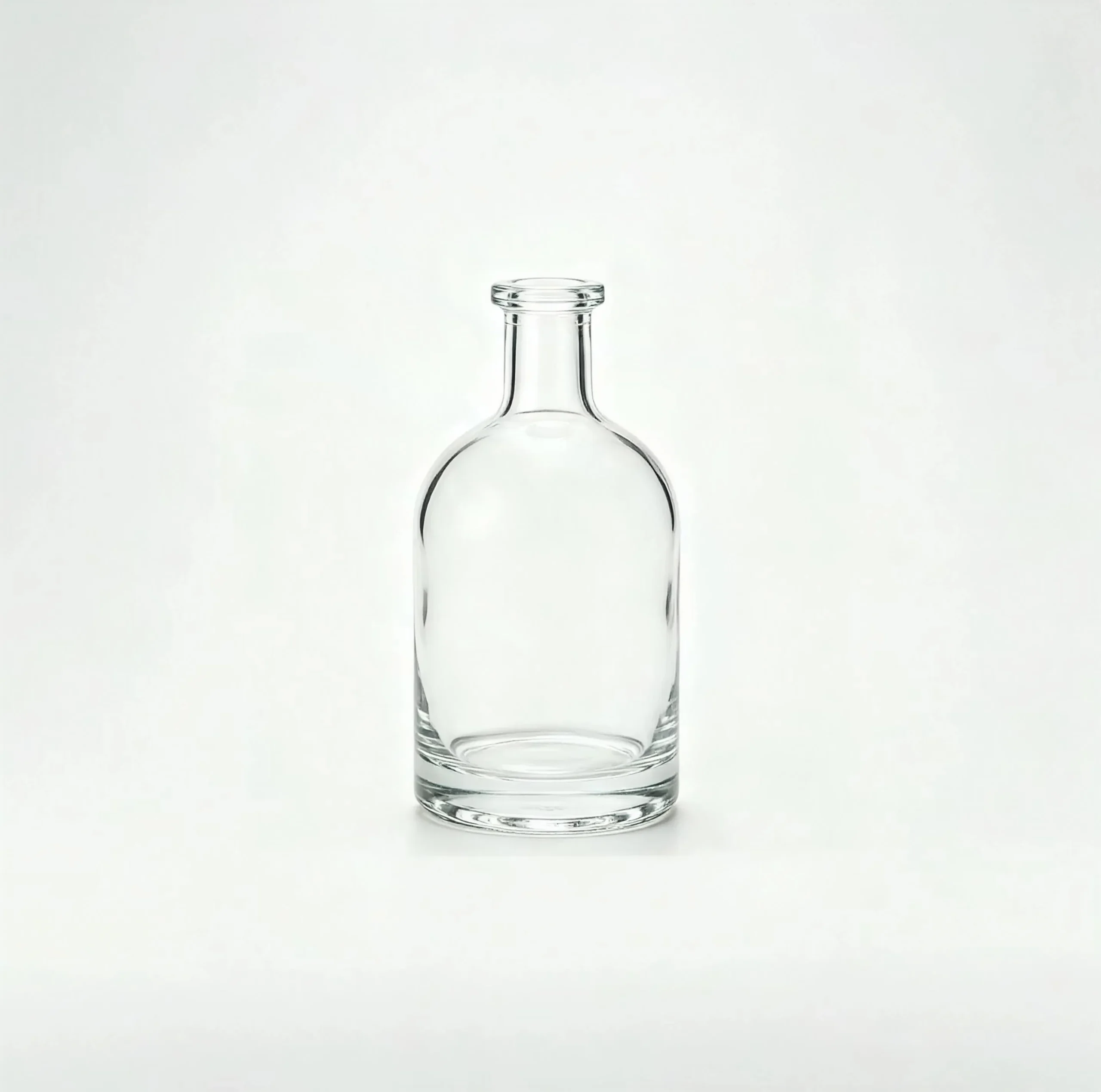 500ml empty round spirit glass bottle flat mouth front view bare clear glass
