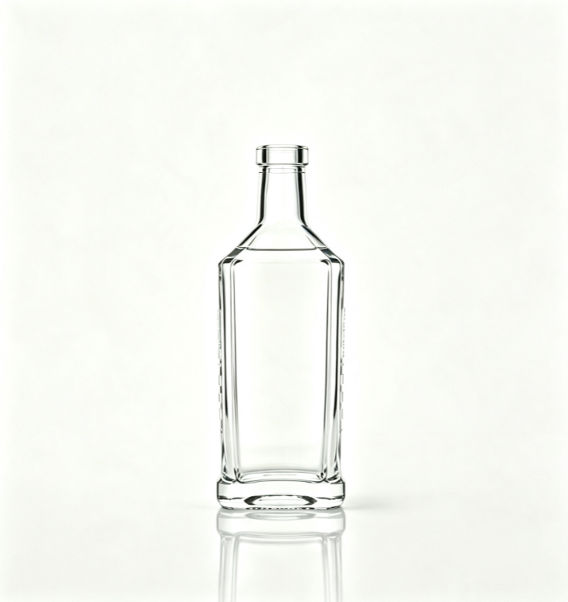 1000ml Square Flat Mouth Embossed Whiskey Glass Bottle Heavy Base Clear Bare Spirit Glass Bottle