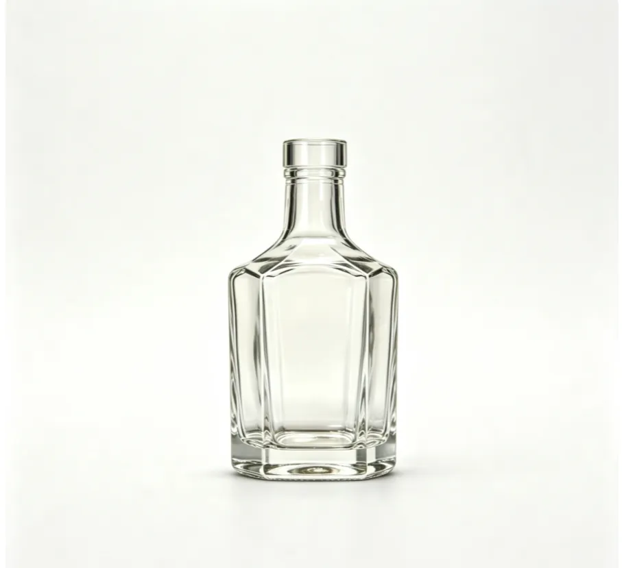 750ml octagonal flat mouth non-thread empty whiskey glass bottle for spirits packaging