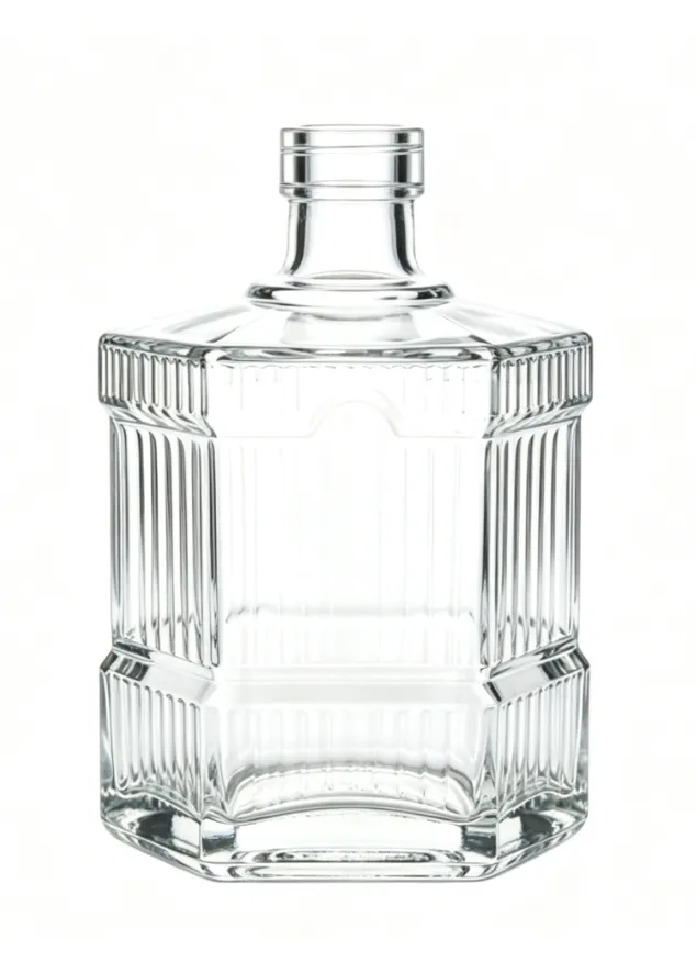750ml clear vertical ribbed octagonal tequila glass bottle