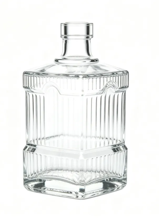 750ml clear vertical ribbed octagonal tequila glass bottle