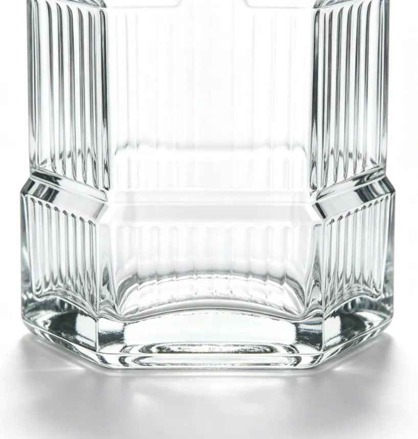 750ml clear vertical ribbed octagonal tequila glass bottle