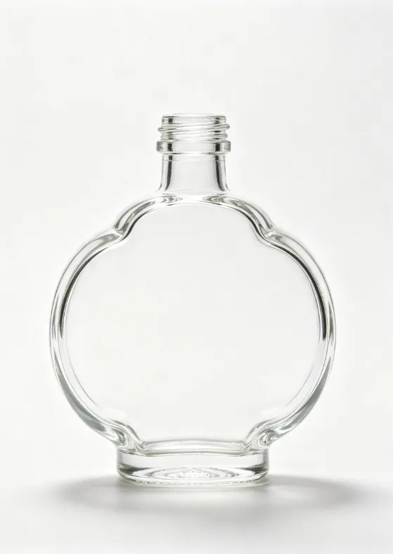 500ml flat four-lobed arc empty brandy glass bottle with threaded neck
