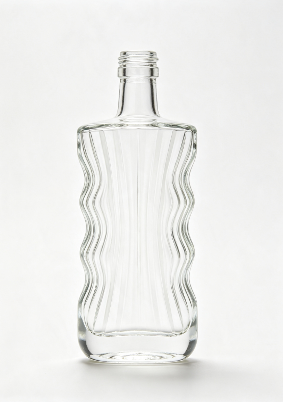1000ml pleated fold empty rum glass bottle with threaded neck