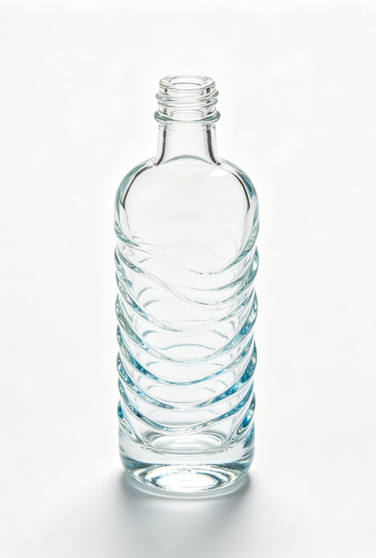200ml wave ripple empty rum glass bottle with threaded neck