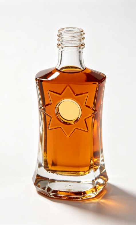 750ml Amber Star Ring Empty Brandy Glass Bottle With Threaded Neck | Premium Luxury Spirit Bottle