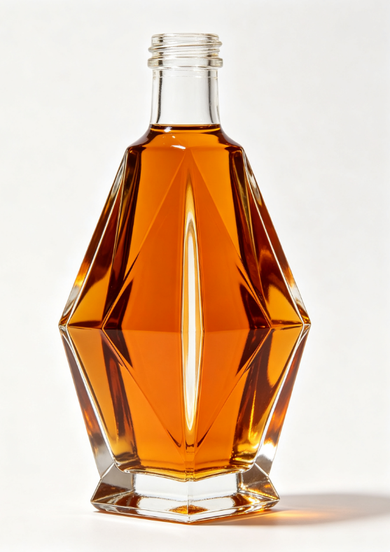 1000ml amber facet-cut empty brandy glass bottle with threaded neck
