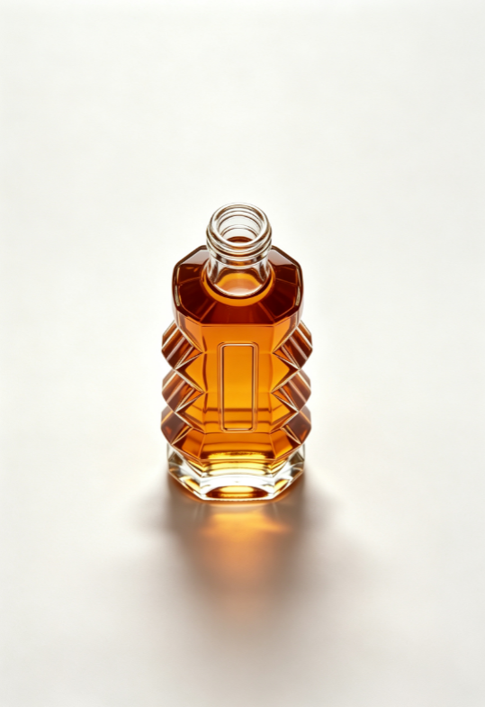 200ml Accordion Tower Empty Rum Glass Bottle With Threaded Neck, high white flint clear glass, no cap, commercial studio shot on pure white background