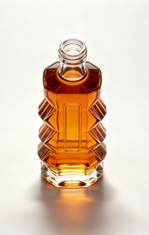 200ml Accordion Tower Empty Rum Glass Bottle With Threaded Neck, high white flint clear glass, no cap, commercial studio shot on pure white background