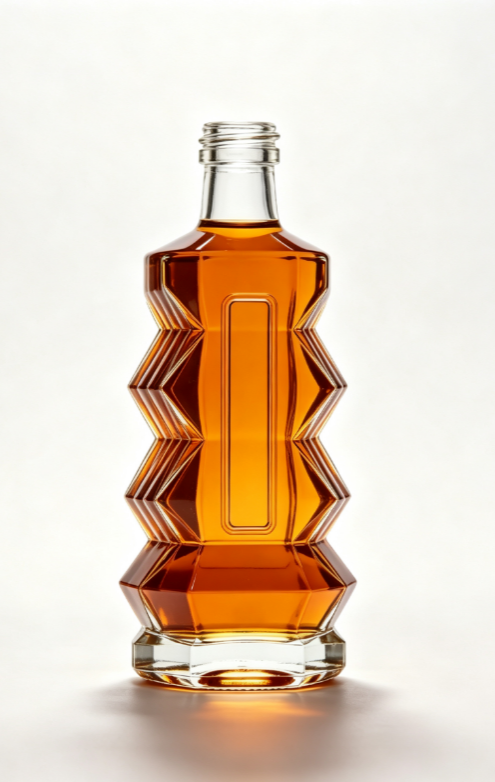 200ml Accordion Tower Empty Rum Glass Bottle With Threaded Neck, high white flint clear glass, no cap, commercial studio shot on pure white background