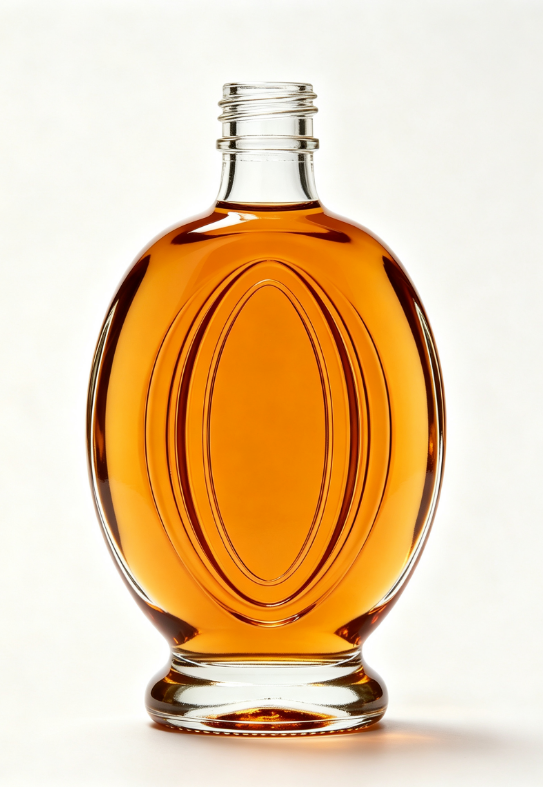 200ml Crescent Oval Empty Rum Glass Bottle With Threaded Neck, high white flint clear glass, no cap, commercial studio shot on pure white background