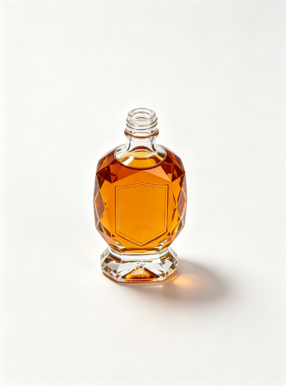 200ml Cut Crystal Empty Rum Glass Bottle With Threaded Neck, high white flint clear glass, no cap, commercial studio shot on pure white background