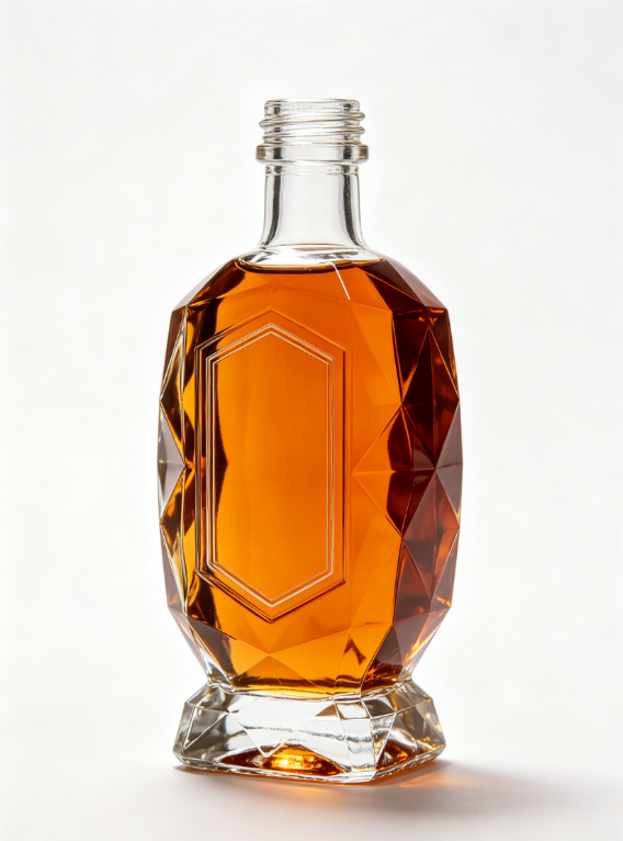 200ml Cut Crystal Empty Rum Glass Bottle With Threaded Neck, high white flint clear glass, no cap, commercial studio shot on pure white background
