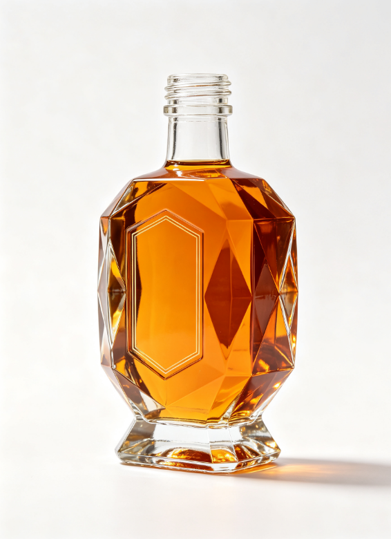 200ml Cut Crystal Empty Rum Glass Bottle With Threaded Neck, high white flint clear glass, no cap, commercial studio shot on pure white background