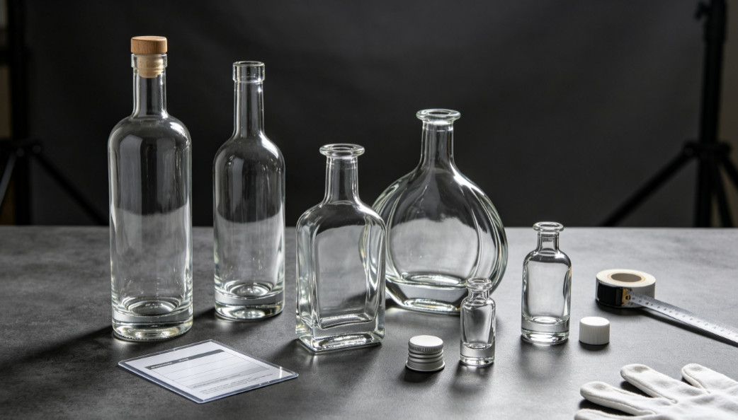 Export-ready spirits glass bottles, high white glass for brandy, whisky, rum and craft spirits, industry news editorial photo