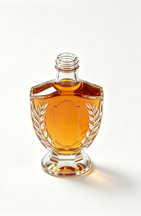 200ml Laurel Wreath Shield Empty Rum Glass Bottle With Threaded Neck