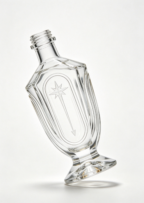 200ml Star‑Compass Goblet Empty Rum Glass Bottle With Threaded Neck, high white flint clear glass, no cap, commercial studio shot on pure white background