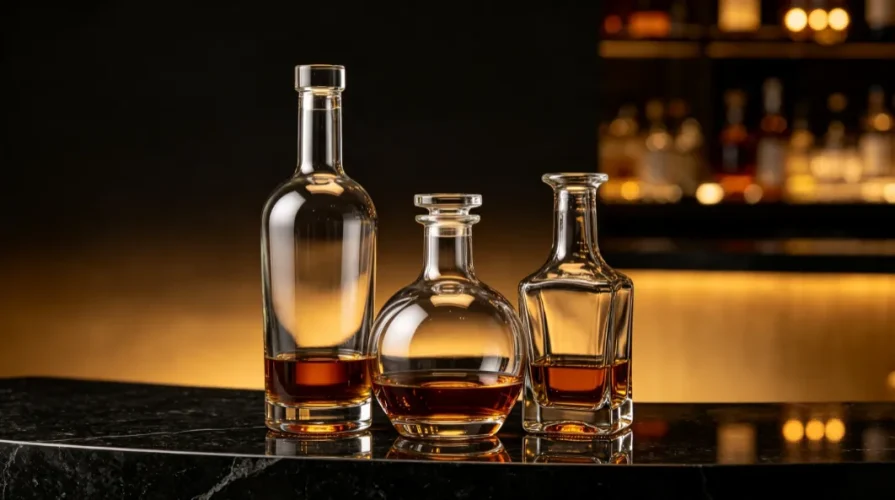 custom glass bottles for craft distilleries 500ml flat‑mouth super flint spirit bottle
