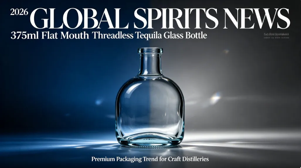 375ml Flat Mouth Threadless Tequila Glass Bottle front view